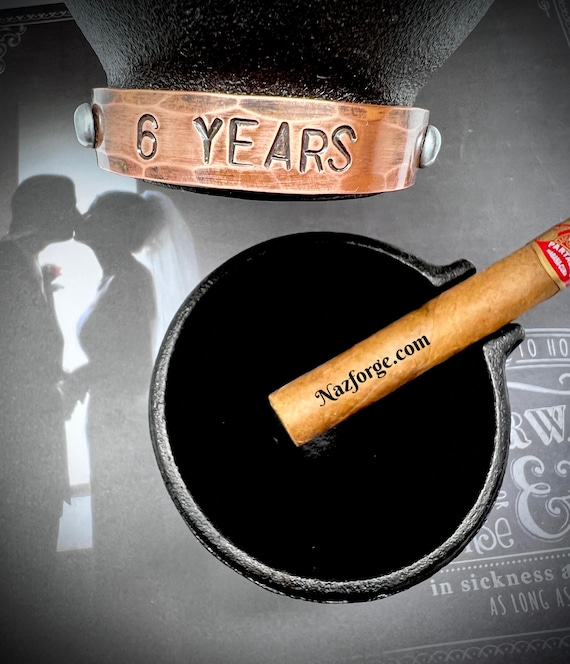 6th Year Iron Anniversary Gift Cigar Ashtray for Husband - 3.75 inches Round -  Cast Iron Stogie Smoke Accessory, Cigarette or Piper Smoker