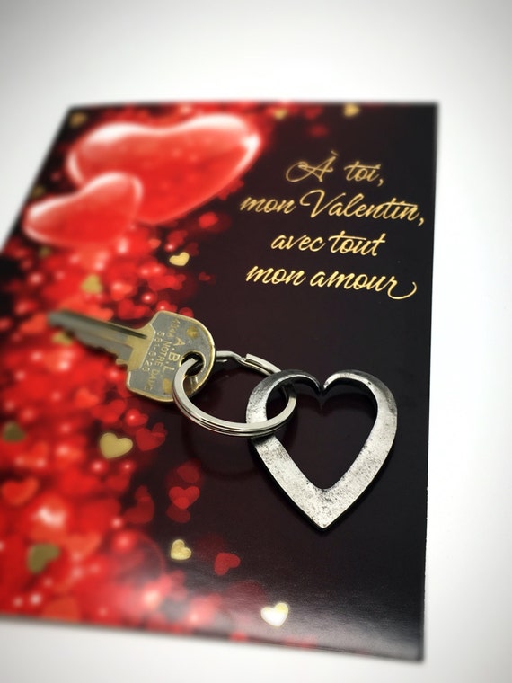 VALENTINES KEYCHAIN Forged Heart by Blacksmith Naz - Personalization Option Available - Gift for Her Him Girlfriend Boyfriend Husband Wife