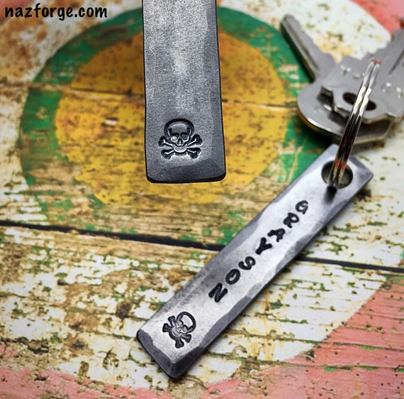 SKULL AND BONES Keychain - Personalization Option Available - Skulls - Skeleton Head - Dead Head - Personalized Gift - Metal by Naz Forge