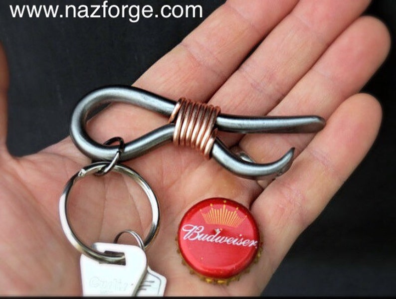 MINI KEYCHAIN Bottle Opener Personalization Option Available Hand Forged and Signed by Blacksmith Naz Gift Idea for Men Husband Brother image 3
