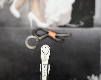 6th Year Wedding Gift - Iron Anniversary - Keychain Bottle Opener - 6 Years & Heart - For Couple - Him - 6 Sixth Wedding Themes Metal Steel
