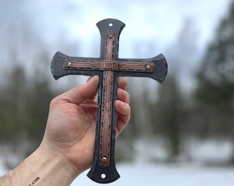 LARGE CHRISTIAN CROSS  Wall Fixture Made of  Iron & Copper, Gift Idea for Wedding, Baptism, 1st Communion, Confirmation, House Warming
