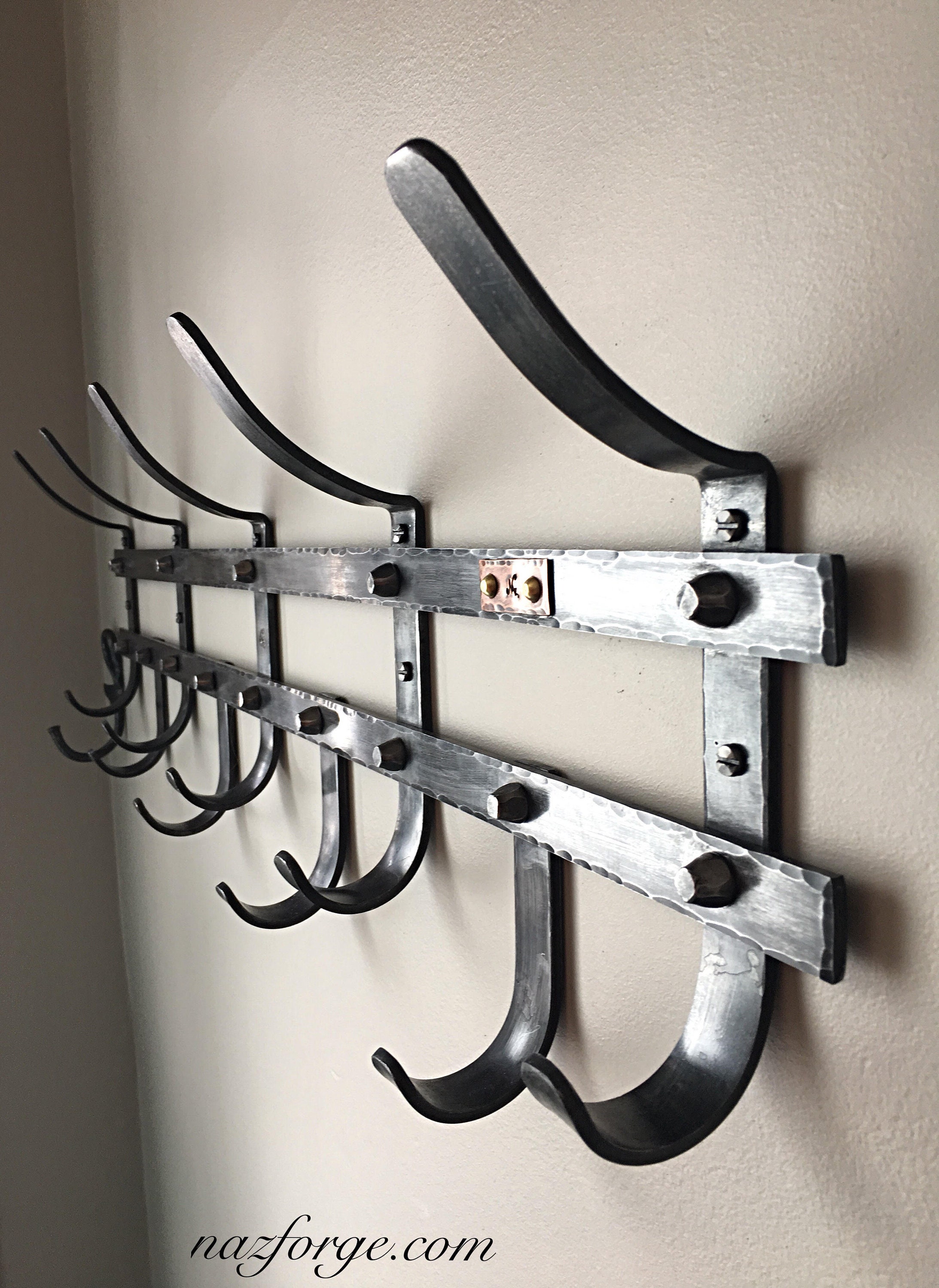 Iron Coat Rack, Vintage Hand Forged metal coat hook rail, Wall Mounted  with 6 Hooks, rack peg hanger distressed patina iron finish, Rustic Home  Organization, Wrought iron