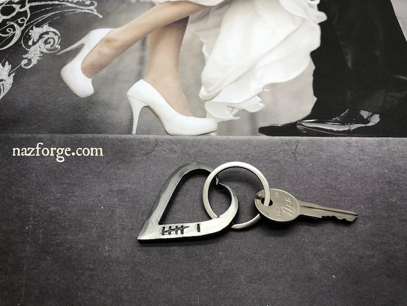 6th Year Wedding Anniversary 6 Tally Marks Iron Keychain Gift Idea for Wife or Husband-Hand Forged Heart for Him or Her-Wedding Themes Sixth image 1