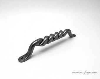 7 inch Twisted Handle - Hand Forged - Hardware Cabinet Pull - Rustic - Door Pulls - Old Style Blacksmith Forged - Barn Handle by Naz