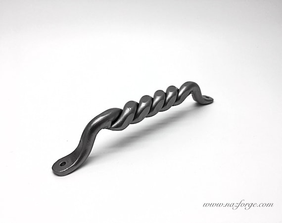 7 inch Twisted Handle - Hand Forged - Hardware Cabinet Pull - Rustic - Door Pulls - Old Style Blacksmith Forged - Barn Handle by Naz