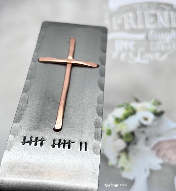 12th Year Wedding Anniversary Gift Idea Christian Cross with Twelve Tally Marks Table or Desktop Gift Him Her or Couple Can be personalized