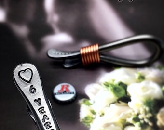 6th Year Iron Wedding Anniversary Gift Bottle Opener for Husband or Couple - 6 Years & Heart - Him - 6 Sixth Wedding Theme - Metal Steel Naz