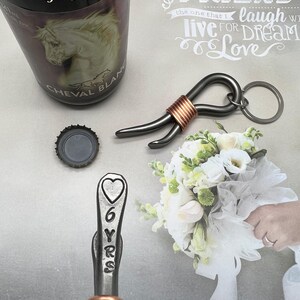 6th Year Wedding Gift Iron Anniversary Keychain Bottle Opener 6 Years & Heart For Couple Him 6 Sixth Wedding Themes Metal Steel image 3