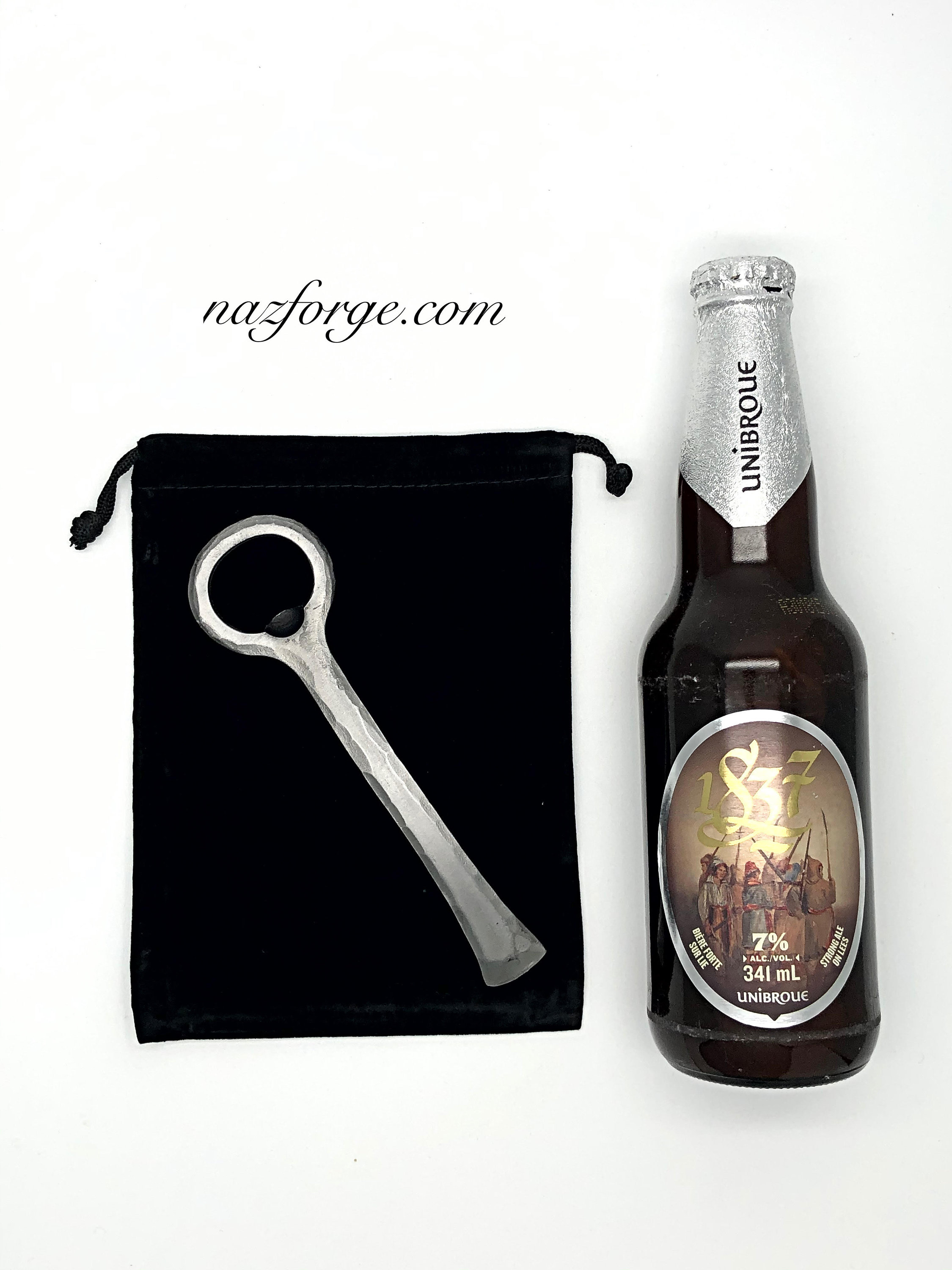 Hand Forged Bottle Opener with Long Twisted Handle - Iron Gift for Husband,  Man, Father, Bar Accessory