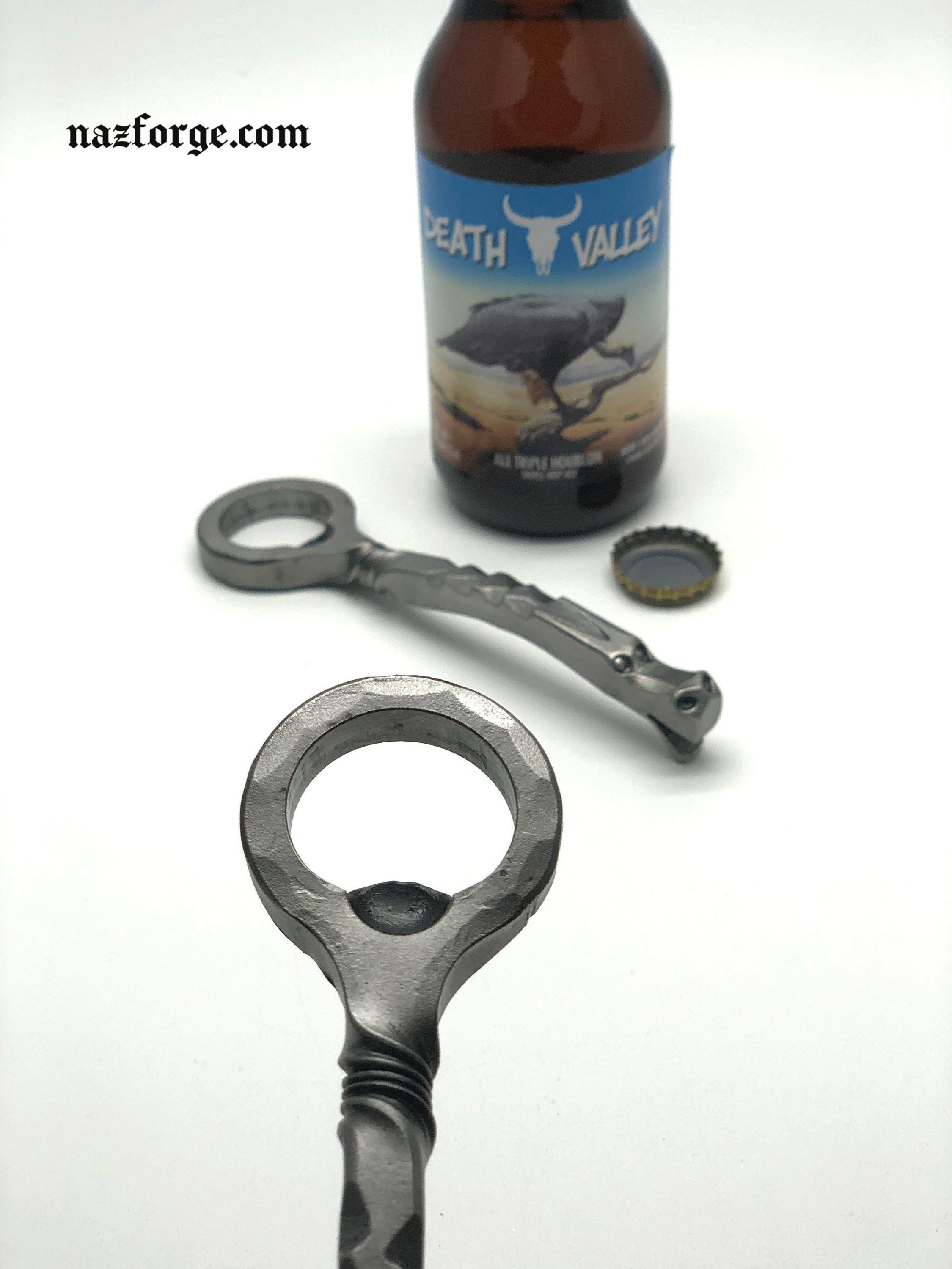 Hand Forged Bottle Opener with Long Twisted Handle - Iron Gift for Husband,  Man, Father, Bar Accessory