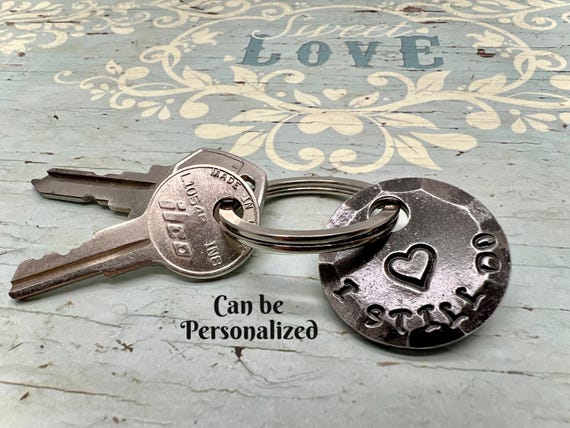KEYCHAIN -Handmade with Stamped Heart - Can be Personalized
