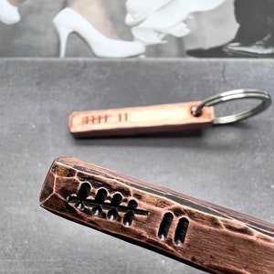 7th Year Tally Marks Copper Wedding Anniversary Keychain Gift Idea for Wife or Husband - 7 Years Wedding Themes Seventh Handmade, Him or Her
