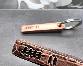 7th Year Tally Marks Copper Wedding Anniversary Keychain Gift Idea for Wife or Husband - 7 Years Wedding Themes Seventh Handmade, Him or Her