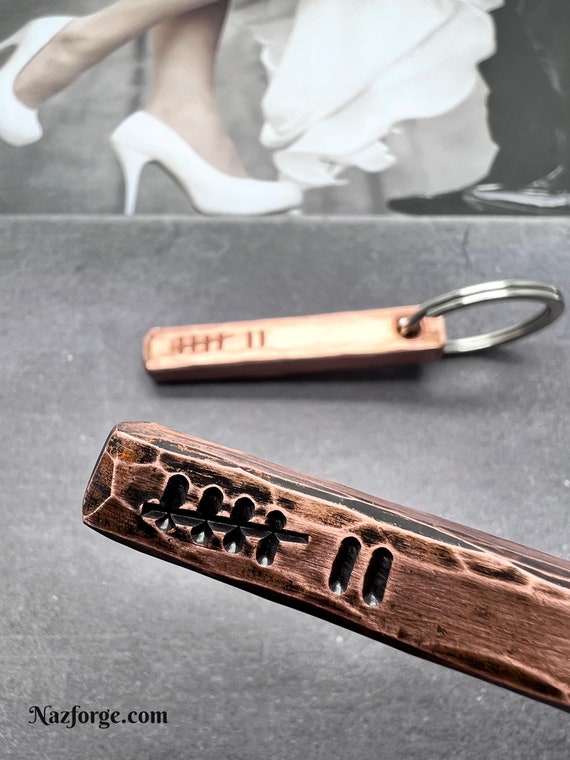 7th Year Tally Marks Copper Wedding Anniversary Keychain Gift Idea for Wife or Husband - 7 Years Wedding Themes Seventh Handmade, Him or Her