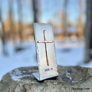 7th Year Wedding Anniversary Copper Gift Idea, Christian Cross with Seven Tally Marks, Table, Desktop -Him Her or Couple,Can be personalized image 6