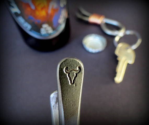 TEXAS LONGHORN KEYCHAIN Bottle Opener -  Personalization Option Available - Hand Forged and Signed by Blacksmith Naz - Texas Longhorn Gift