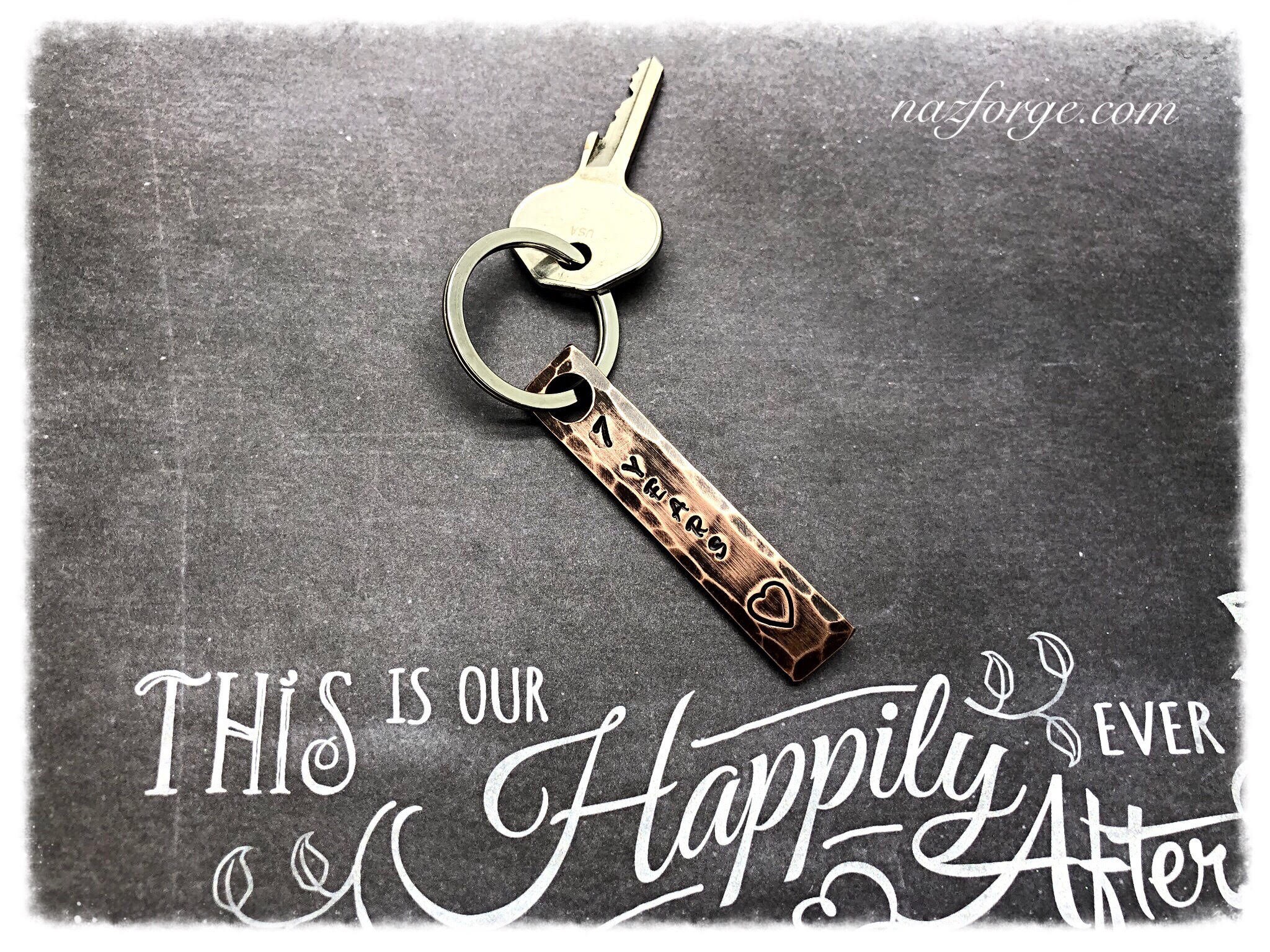 Personalized Keychain, Hand Stamped, You Choose Wording Custom Gift  Birthday, Wedding, Anniversary , Message Silver, Gold or Copper 