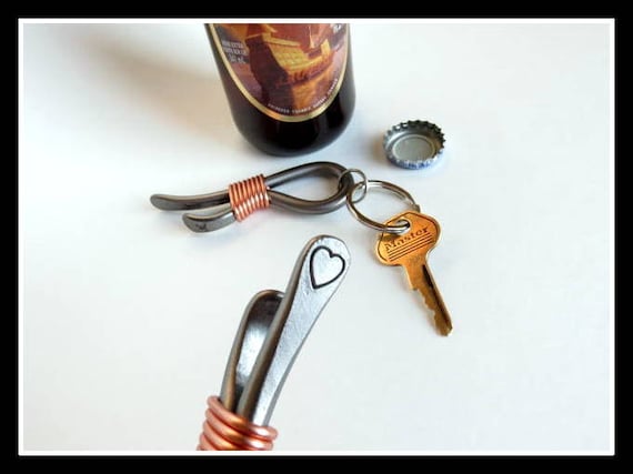 HEART KEYCHAIN Bottle Opener -  Personalization Option Available - Hand Forged and Signed by Blacksmith Naz - 6th Wedding Anniversary Gift