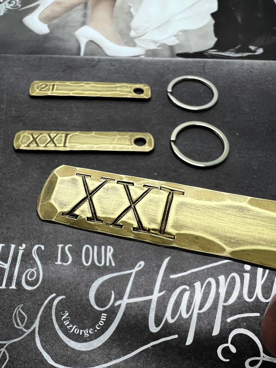 21 Years Brass Wedding Anniversary Gift Idea - Choose one of 2 Styles - Cardinal or Roman Numeral - Keychain gift for Husband or Wife