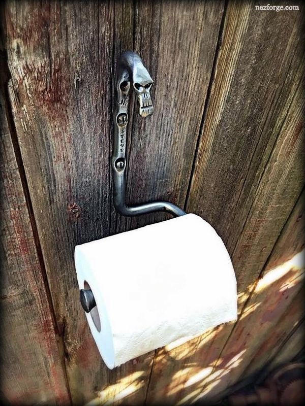 SKULL TOILET PAPER Holder One of a Kind Bathroom Accessories Hand Forged Signed by Blacksmith Naz Original Gift Unique Halloween