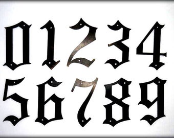 5" METAL HOUSE NUMBERS , Old English Style - 5 Inches High - Outside Home Decor Blackletter Font Address Street House or Apartment Numbers