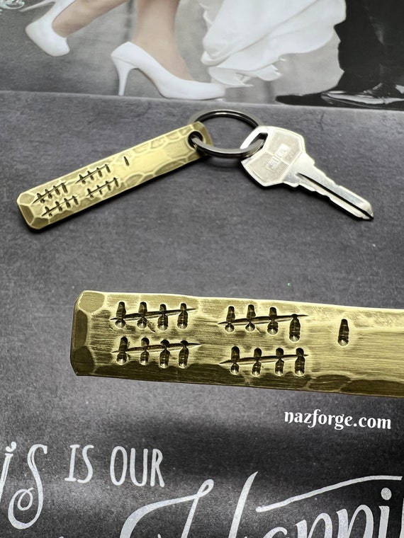 Brass 21st Wedding Anniversary Tally Bars Keychain Gift Idea for Wife or Husband - 21 Years - Wedding Themes Twenty First for Him or Her