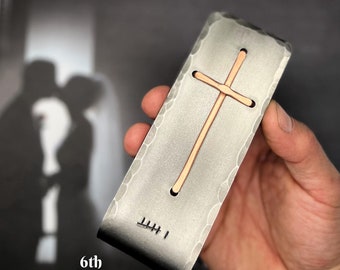 6th Year Wedding Anniversary Iron Gift Idea, Christian Cross with Six Tally Marks, Table or Desktop -Him Her or Couple,  Can be personalized