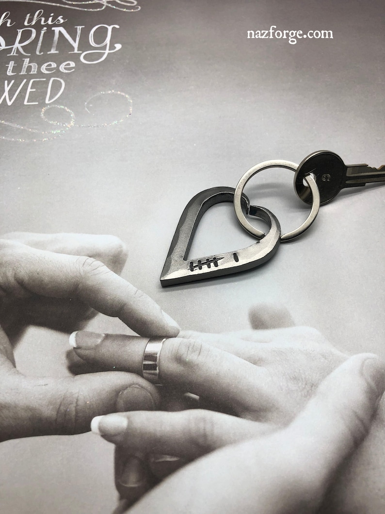 6th Year Wedding Anniversary 6 Tally Marks Iron Keychain Gift Idea for Wife or Husband-Hand Forged Heart for Him or Her-Wedding Themes Sixth image 3
