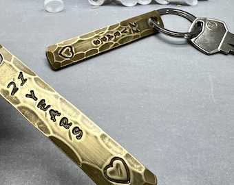 21 Years Brass Wedding Anniversary Keychain Gift Idea for Wife or Husband - 21 Years Heart - Wedding Themes Twenty First for Him or Her