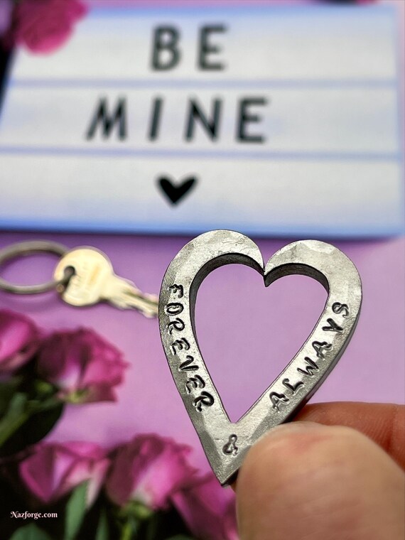 VALENTINES KEYCHAIN Forged Heart by Blacksmith Naz - Personalization Option Available - Gift for Her Him Girlfriend Boyfriend Husband Wife
