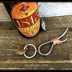 MINI KEYCHAIN Bottle Opener Personalization Option Available Hand Forged and Signed by Blacksmith Naz Gift Idea for Men Husband Brother image 7