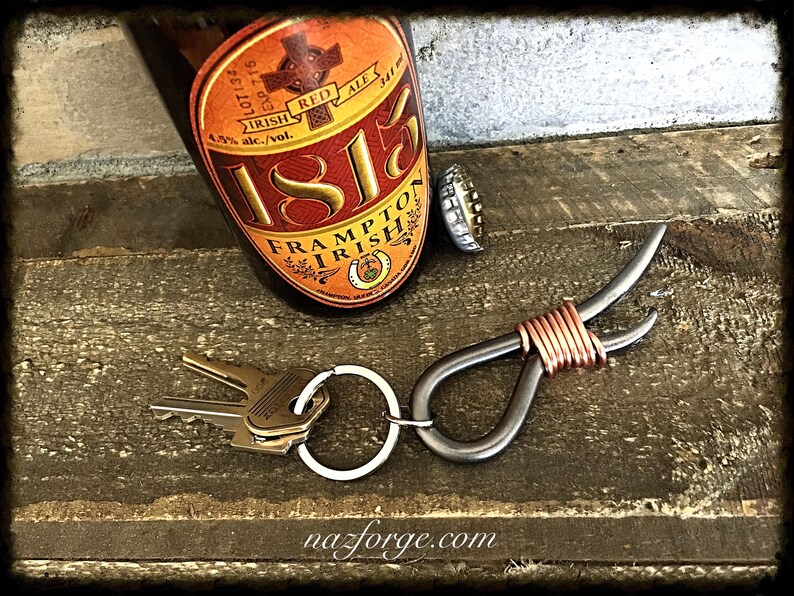 MINI KEYCHAIN Bottle Opener Personalization Option Available Hand Forged and Signed by Blacksmith Naz Gift Idea for Men Husband Brother image 7