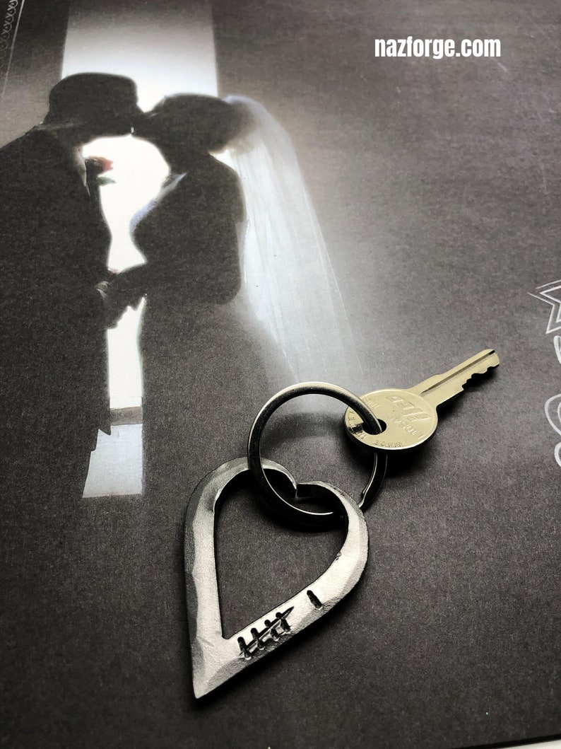 6th Year Wedding Anniversary 6 Tally Marks Iron Keychain Gift Idea for Wife or Husband-Hand Forged Heart for Him or Her-Wedding Themes Sixth image 4
