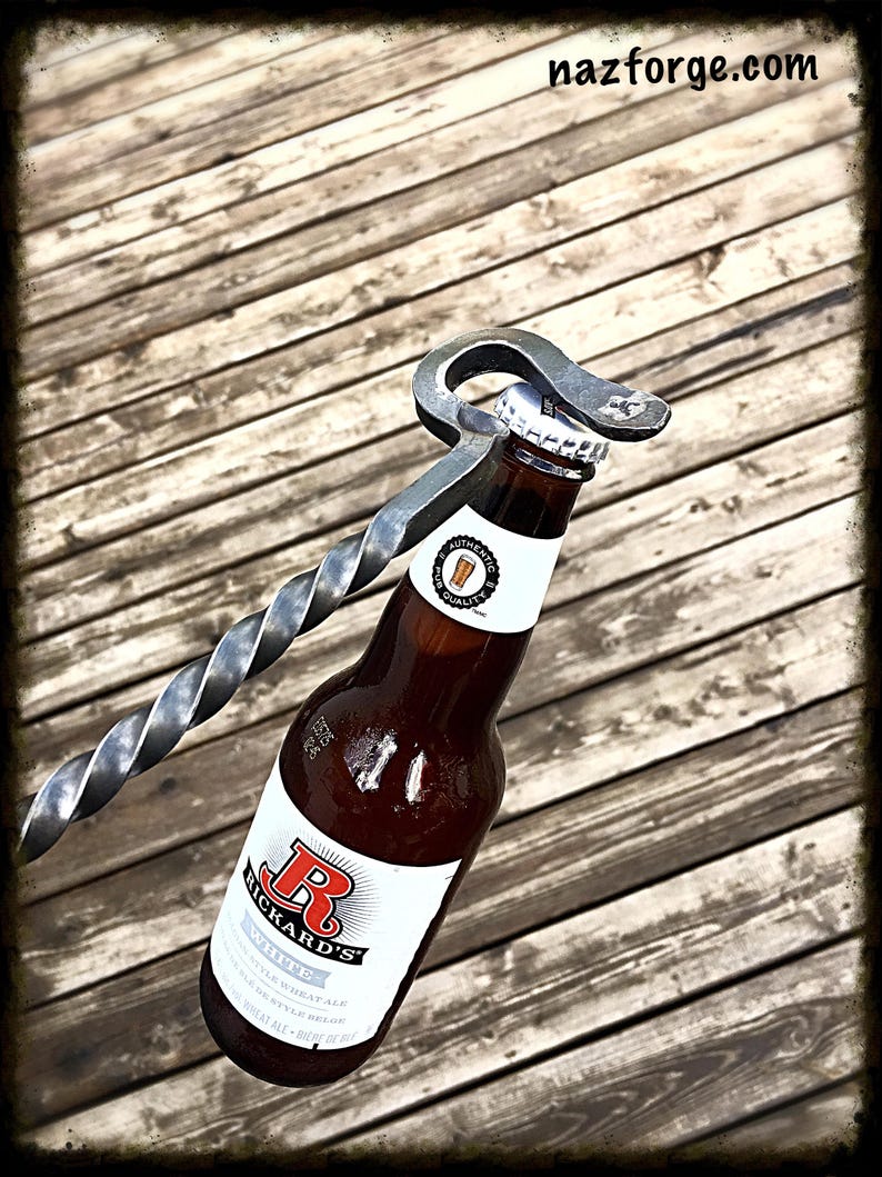 BBQ TOOL Steak Flipper Hook with Bottle Opener - Hand Forged Grill Tool, Pig Tail Meat Turner Outdoor Grilling Cooking Gifts for Men - Man image 2