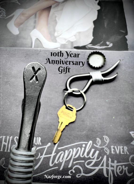 10 Years  Wedding Gift - X (10yrs) Keychain Bottle Opener Anniversary For Couple - Him or Her 10th - Ten Years Wedding Anniversary Themes