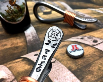 FIRE FIGHTER Bottle Opener - Personalized -  Hand Forged and Signed by Blacksmith Naz - Fireman - Firemen - Gift - Custom -