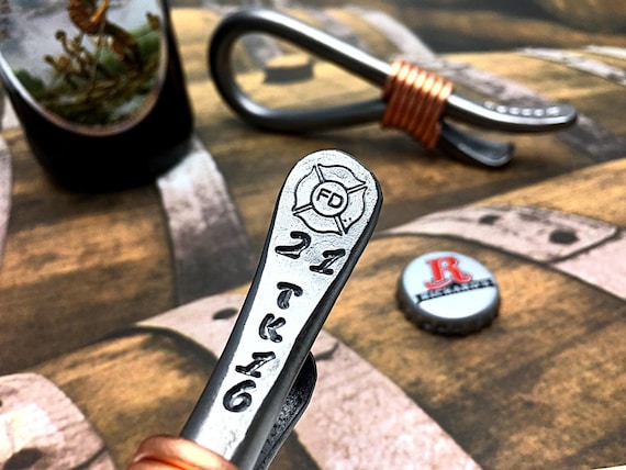 FIRE FIGHTER Bottle Opener - Personalized -  Hand Forged and Signed by Blacksmith Naz - Fireman - Firemen - Gift - Custom -