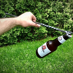 BBQ TOOL Steak Flipper Hook with Bottle Opener - Hand Forged Grill Tool, Pig Tail Meat Turner Outdoor Grilling Cooking Gifts for Men - Man image 4