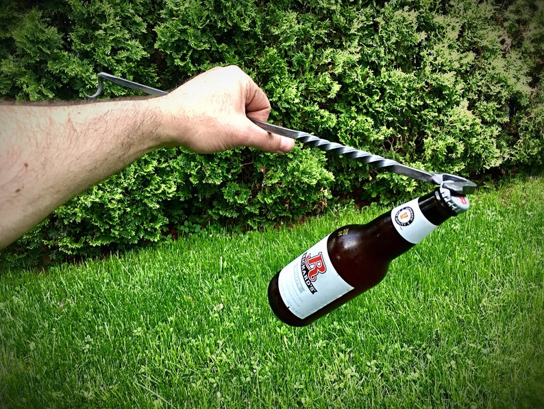 BBQ TOOL Steak Flipper Hook with Bottle Opener - Hand Forged Grill Tool, Pig Tail Meat Turner Outdoor Grilling Cooking Gifts for Men - Man image 4