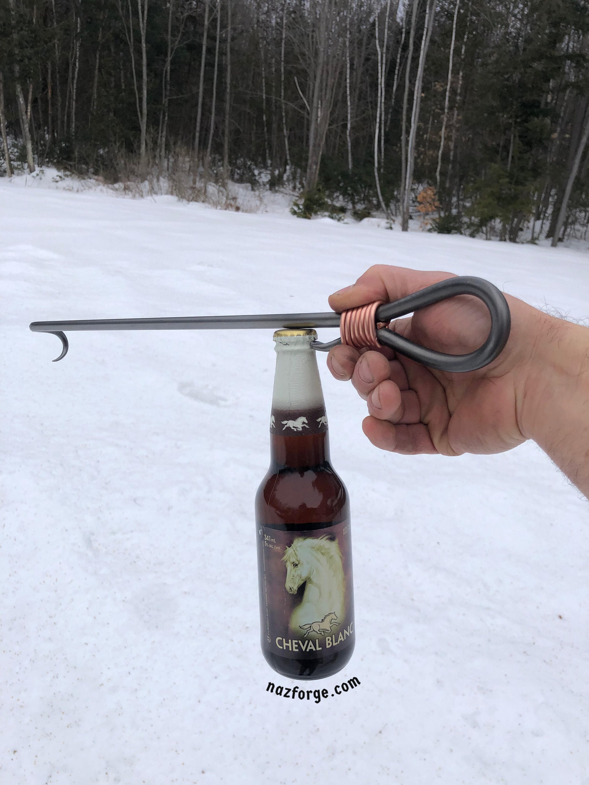 BBQ TOOL Steak Flipper Hook With Bottle Opener Hand Forged Grill