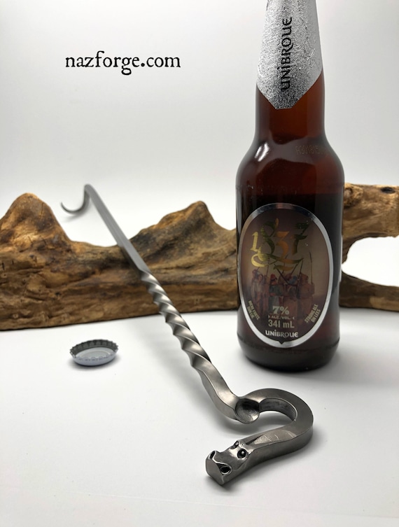 DRAGON BBQ TOOL  Steak Flipper with  Bottle Opener - Hand Forged Grill Tool - Outdoor Grilling Cooking Accessory - Gifts for Men - Naz Forge