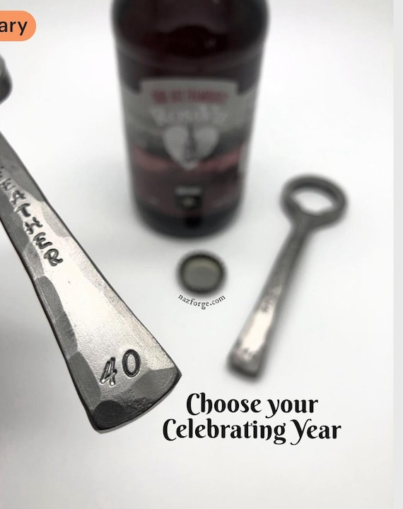 Wedding Anniversary Gift Idea for any Celebrating Year Bottle Opener for Him, Her or the Couple - Nuptual Present , Hand Forged by  Naz