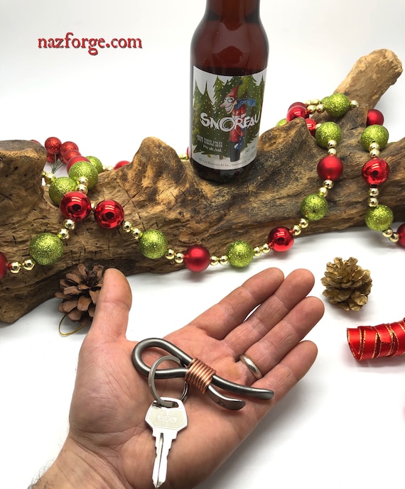 STOCKING STUFFER for MEN -  Stuffings - Keychain Bottle Opener -  Personalized Option Available - Christmas Gift Idea for Man Forged by Naz
