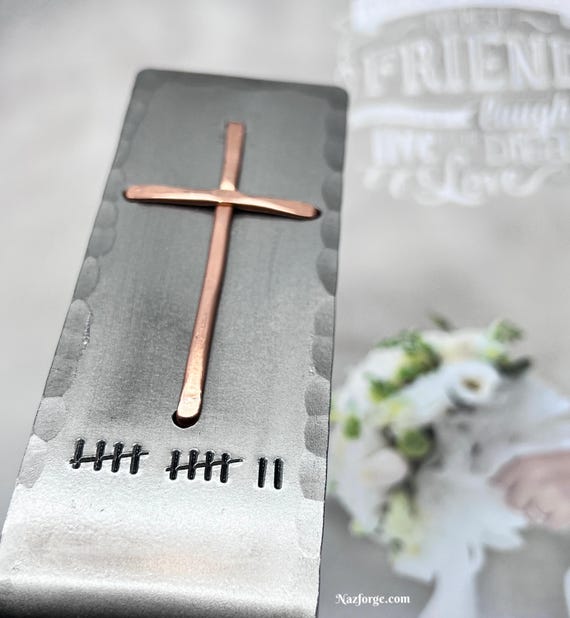 12th Year Wedding Anniversary Gift Idea Christian Cross with Twelve Tally Marks Table or Desktop Gift Him Her or Couple Can be personalized