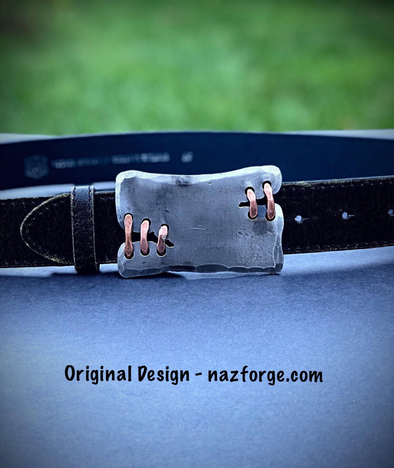 BELT BUCKLE Copper Stitched , Hand Made by Blacksmith Naz