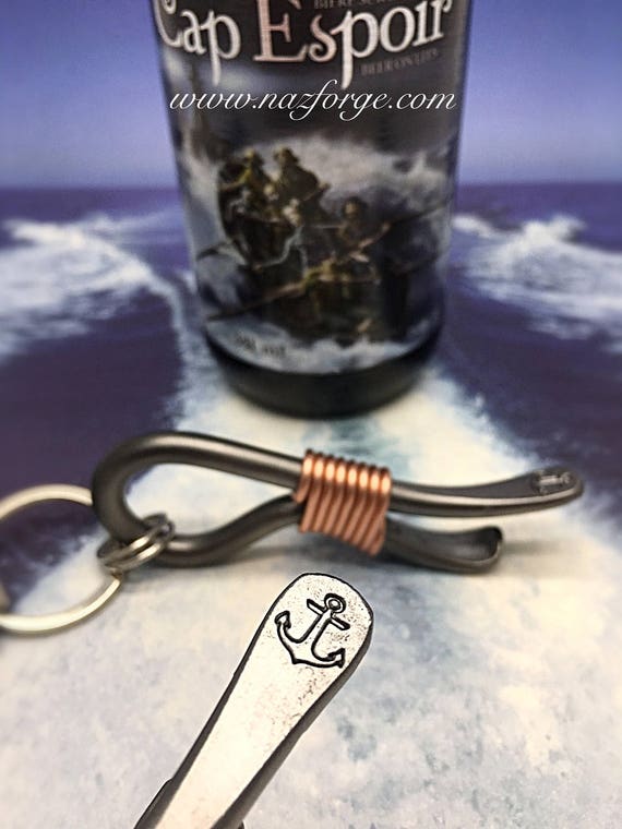 ANCHOR KEYCHAIN Bottle Opener -  Marines - Navy Seal - Marine Corps - Boat -  Personalized Option Available - Hand Forged and Signed by Naz