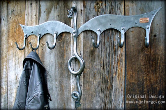 FORGED DRAGON COAT Rack by Naz - Hand Made by Blacksmith - Unique Gift Idea - Dragons - Hooks - Hanger - Medieval Metal Art Castle Furniture