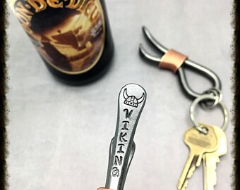 VIKING HAT Keychain Bottle Opener -  Personalized Option Available - Original Design Forged by Naz - Buccaneer Norseman - Pirate - Old World