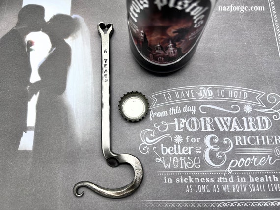6th Year Wedding Anniversary Gift - Forged Heart Bottle Opener for Him or Her Hand made 6 Years Iron  Anniversary Gift Idea